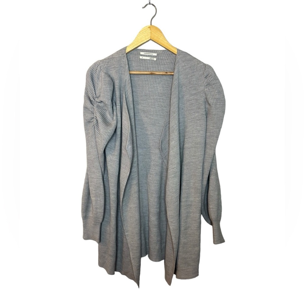 Anthropologie Puff Sleeve Ribbed Open Cardigan Gray S